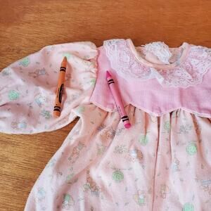 Vtg Baby Girls 3-6M Romper Pink Long Sleeve One Piece Something Pretty Lace